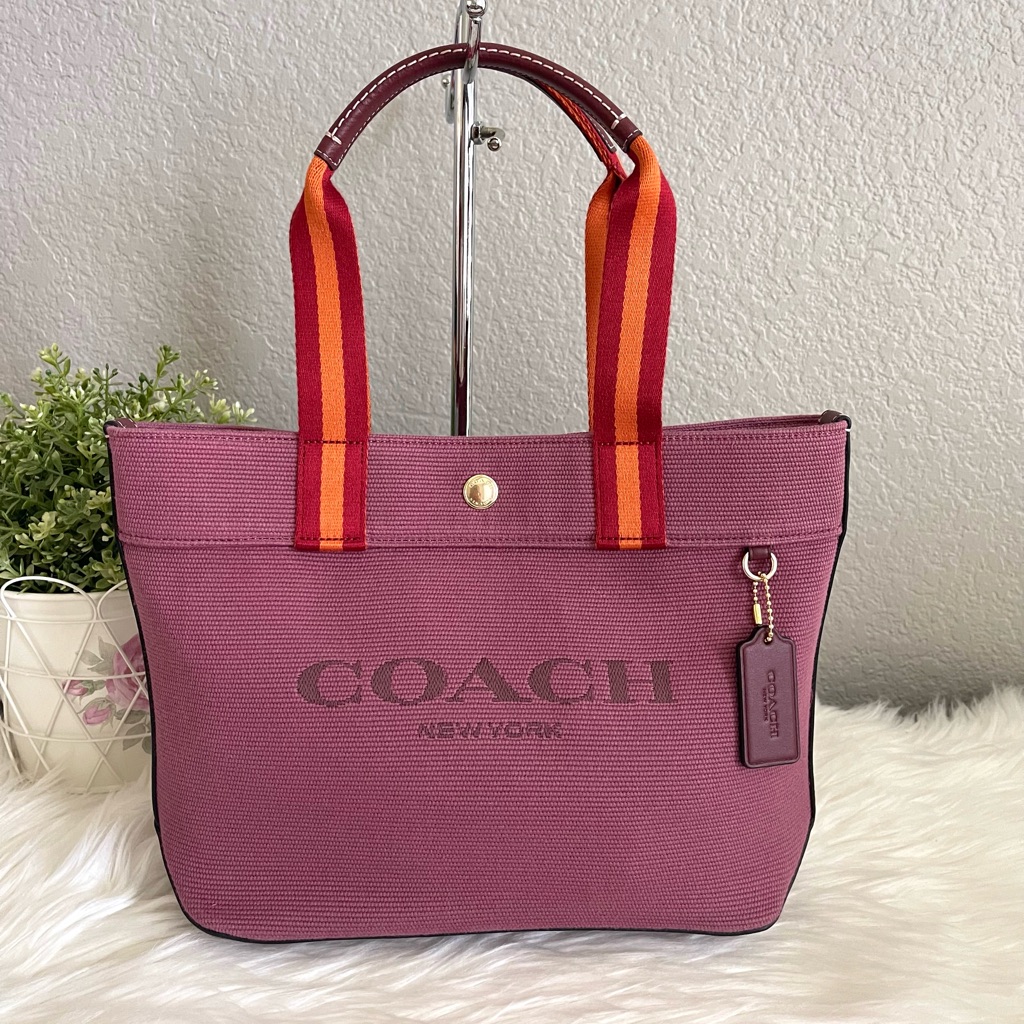 Coach Small Canvas And Smooth Leather Shoulder Tote Light Raspberry Multi Ck168